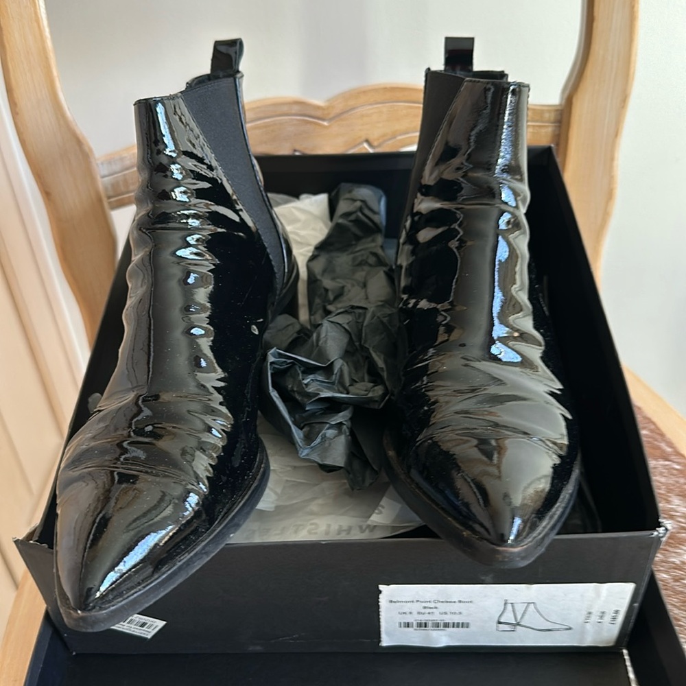 WHISTLES BLACK PATENT BOOTIES